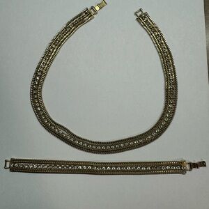 Vintage Gold with Crystal Necklace and Bracelet Set